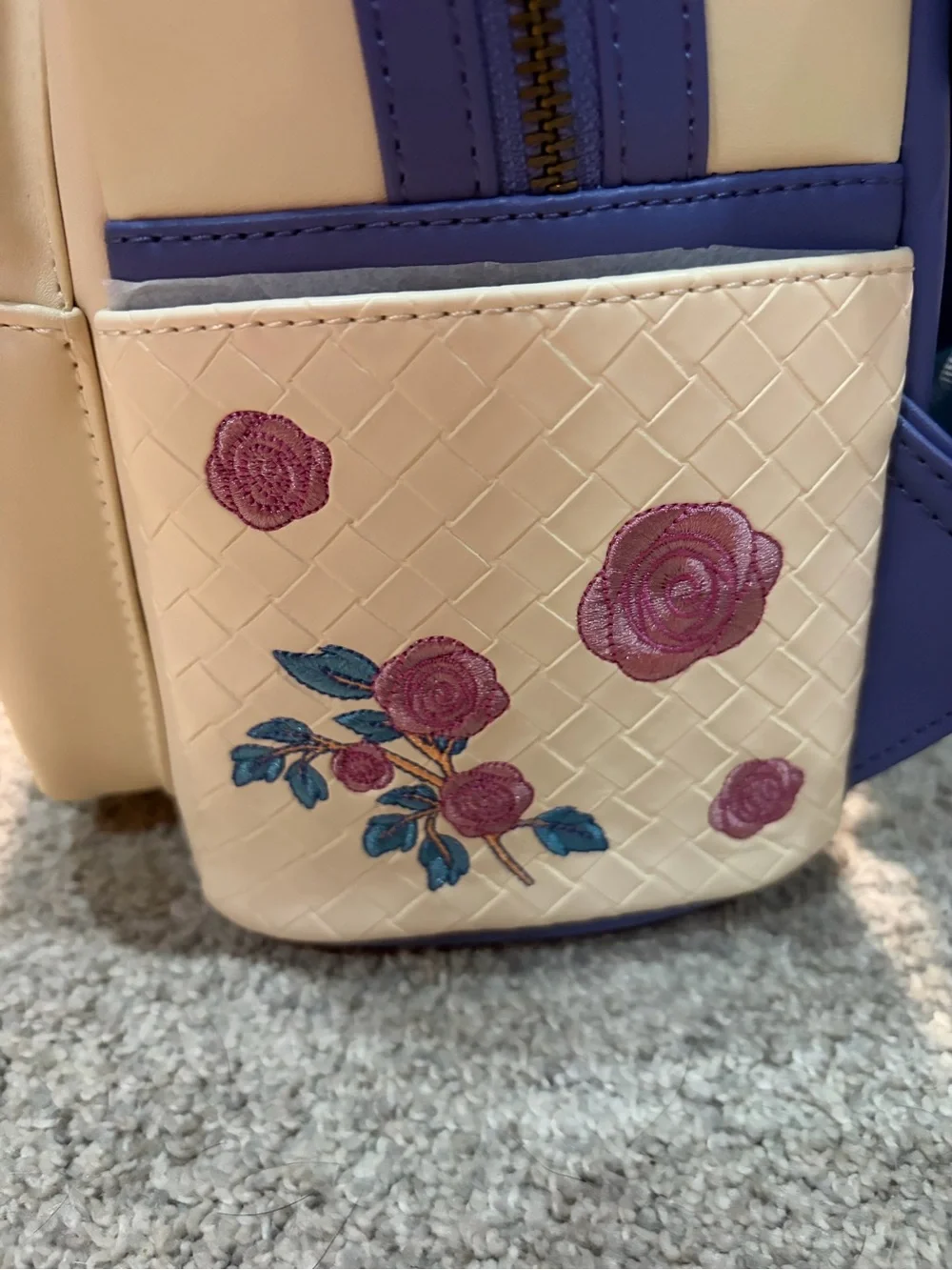 Loungefly Cream Mini Backpack with Pink & Blue Floral Accents